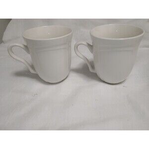 Gibson Designs LE CLAIRE White Coffee Mug Tea Cup Embossed Scalloped Set of 2